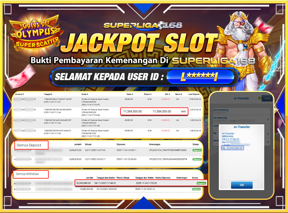 SUPERLIGA168 JACKPOT GATES OF OLYMPUS SUPER SCATTER Rp.22,000,000,LUNAS